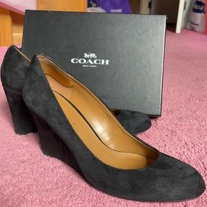 Black Suede Coach wedges